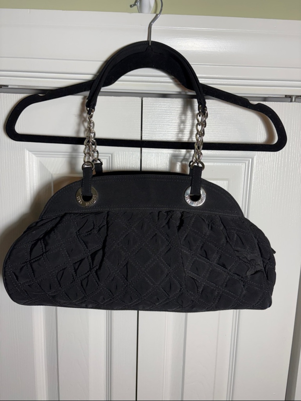 Vera Bradley Black Quilted MicroFiber Silver Chain Link Handle Bag Preowned EUC